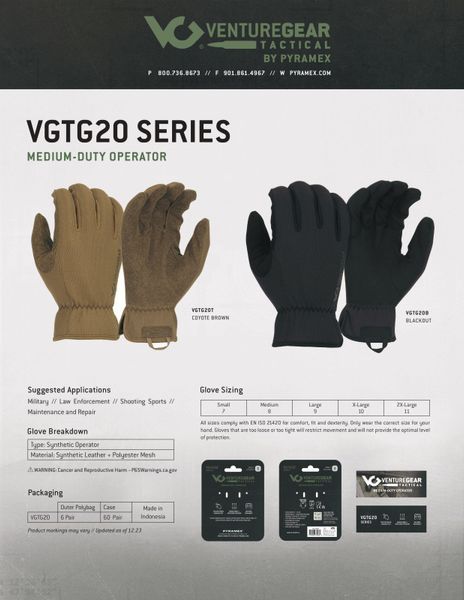 Тактичні рукавиці Venture Gear Tactical VGTG20 Medium-Duty Operator, пісочні, розмір S (7) VGTG20TS фото